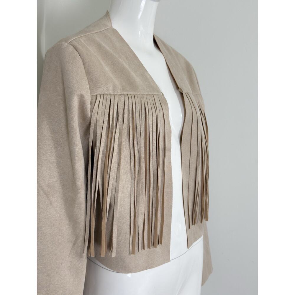 Women’s Boho Western Fringe Faux Suede Jacket Beige Festival Cowgirl Size L - Picture 6 of 13
